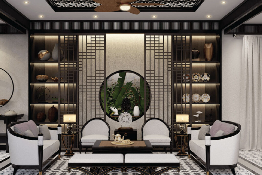 Thiết kế nội thất phòng khách theo phong cách indochine