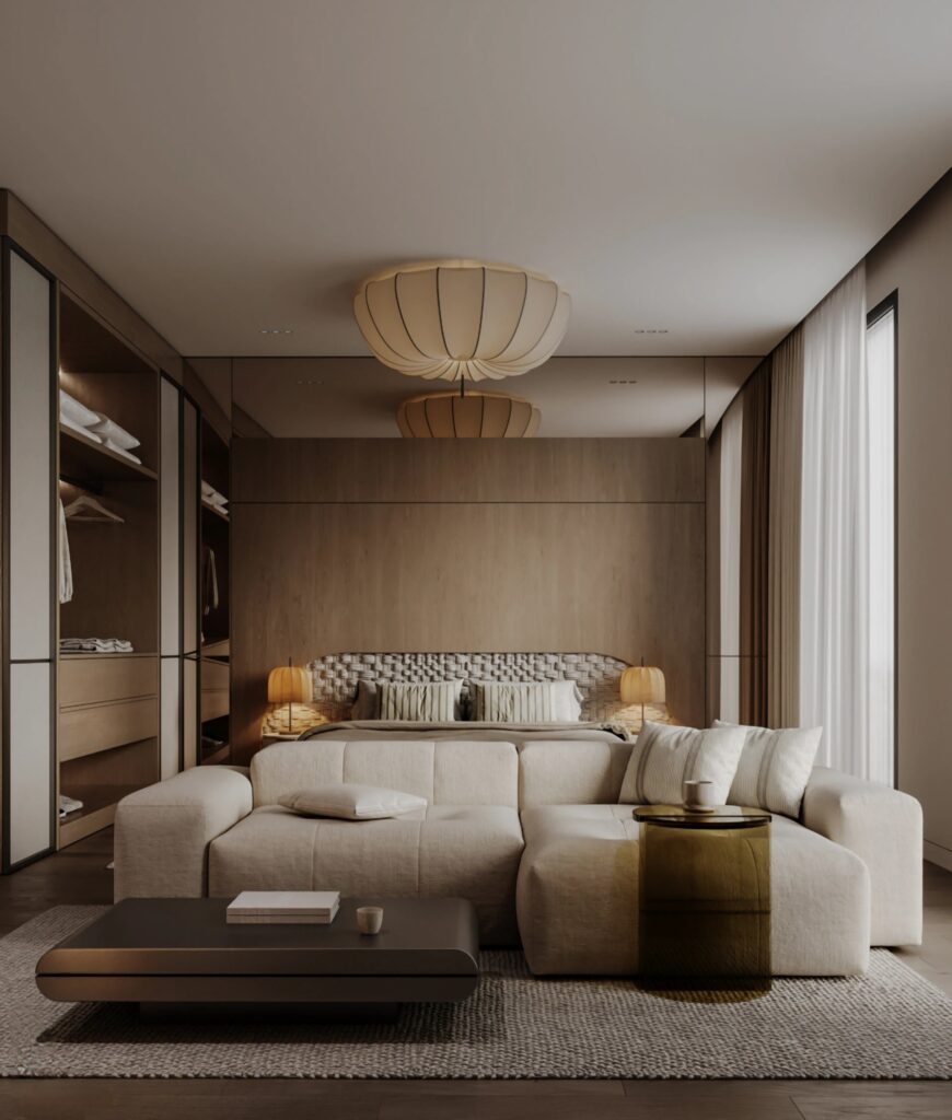 Tủ quần áo kịch trần tận dụng tối đa chiều cao để tăng không gian lưu trữ