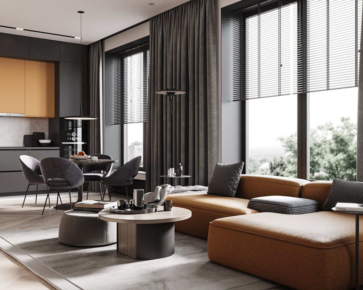 Thiết kế phòng khách liền bếp chung cư